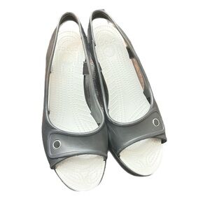 Crocs Havana Slim Wedge Sandals Womens Sz 10 Black Slingback Open Toe City Shoes